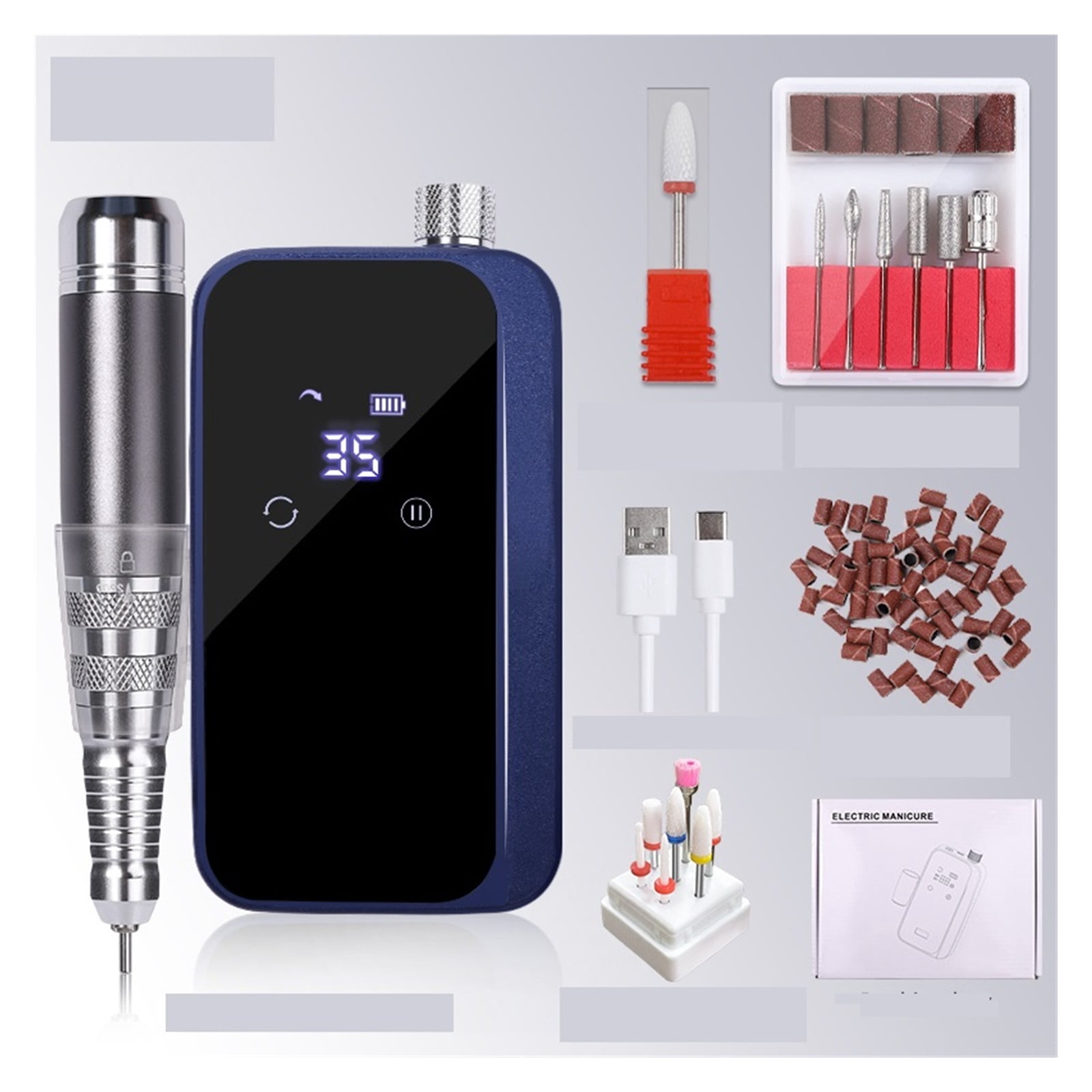 Professional Rechargeable Nail Drill Machine, Cordless 35,000RPM Brushless Nail Drill, Portable Electrical Nail File For Acrylic Nails ,Low Noise