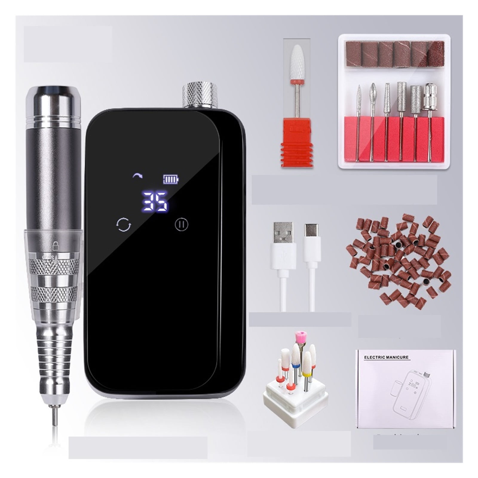 Professional Rechargeable Nail Drill Machine, Cordless 35,000RPM Brushless Nail Drill, Portable Electrical Nail File For Acrylic Nails ,Low Noise