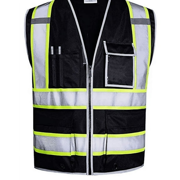Professional Reflective 10 Pockets Work Vest, Black