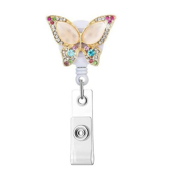 Professional Rhinestones Butterfly ID Reel Adjustable 60cm ABS Badge Clip Holder