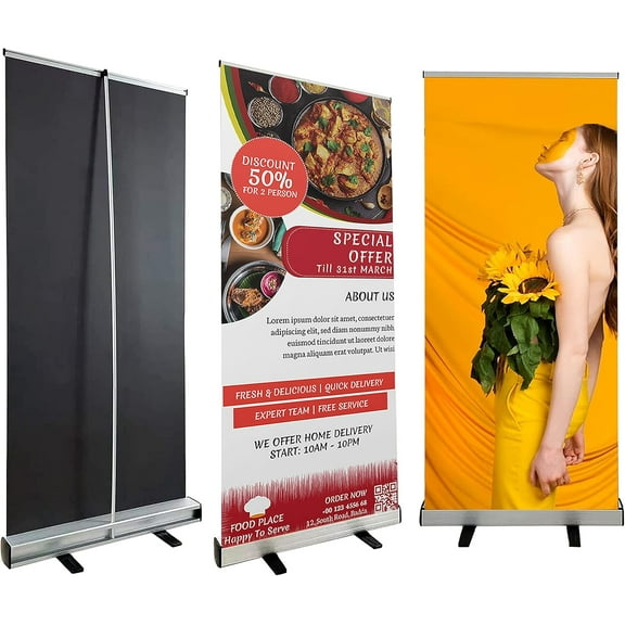 Professional Roll Up Banner Custom Retractable Roll Up Stand with Personalized Banner Printing (Stander & Poster Print) for Trade Show Display & Event Promotion, Business, Wedding, - 33.5 x 83"