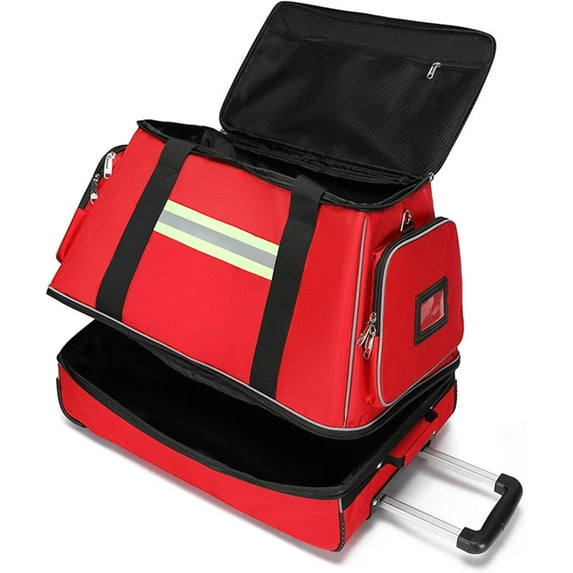 Professional Rolling Bag with High Visibility Reflectors - Heavy-Duty Nylon Medical Equipment Trolley for Hospitals, Clinics, and Emergency Fields