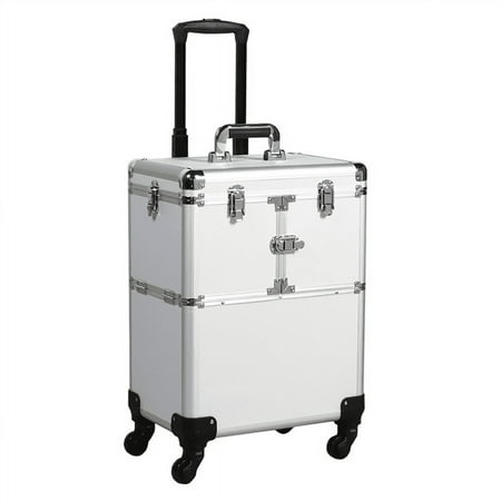 Professional Rolling Cosmetic Case Lockable Aluminum Trolley with Wheels Silver