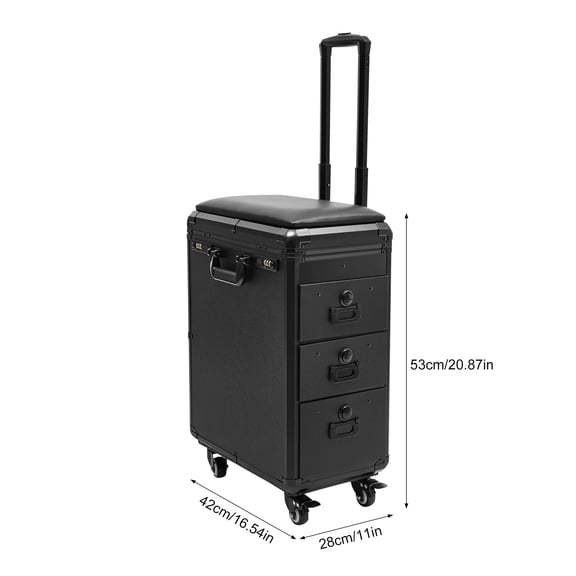 Professional Rolling Makeup Case with Combination Lock, 4 Universal Wheels, 3 Drawers Freestanding Beauty Trolley for Makeup Artist Nail Tech, 44.09lbs Load Capacity
