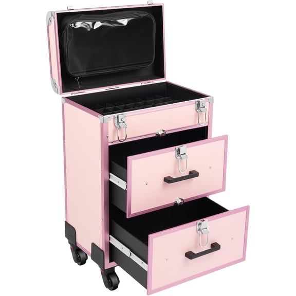Professional Rolling Makeup  Case Large  Trolley with Locks Makeup Cart with Wheels   Tech Travel Case Portable Makeup Station,