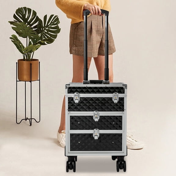Professional Rolling Makeup Case with Drawers, Cosmetic Organizer with 360 Rotatable Wheels for Outdoor Working
