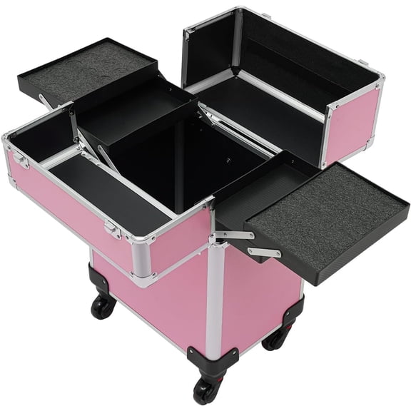 Professional Rolling Makeup Case with Wheel, Makeup Travel Case for Make-up Artists Hairdressers, Large Capacity Makrup Suitcase