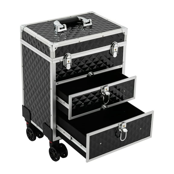 Professional Rolling Makeup Luggage Case with Sliding Drawers - Black Cosmetology Trolley for Makeup Artists, Salon Professionals, and Travel, Durable and Spacious Storage Organizer