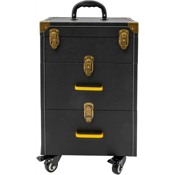 Professional Rolling Makeup Train Case for Artists,Large Capacity Mobile Makeup Artist Case,Cosmetic Organizer with Wheels & Lockable Compartments for Hairstylists, Nail Technicians,