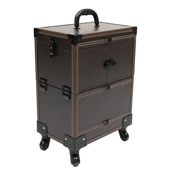 Professional Rolling Makeup Train Case - Trolley Cosmetic Organizer Box with Mirror,Cosmetic Trolley, Large Storage Traveling Cart Trunk Cosmetic Train Cases for Nail Technicians Hairstylist