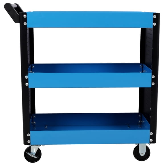 Professional Rolling Tool Cart - 3-Tier Steel Frame with Pegboard Back, Mobile Workstation for Garage, Repair Shop, or Warehouse
