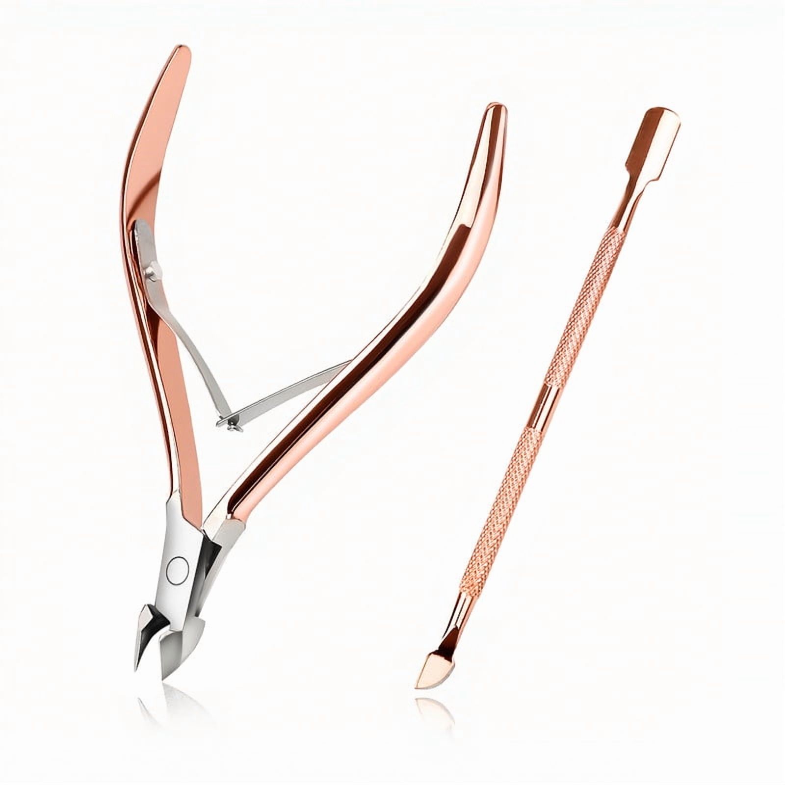 Professional Rose Gold Cuticle Tools Set - Cuticle Nipper + Pusher ...