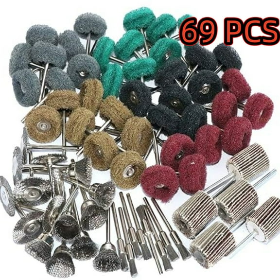 Professional Rotary Tool Brush & Wheel Set - 69 pcs for Rust Removal, Polishing & Deburring