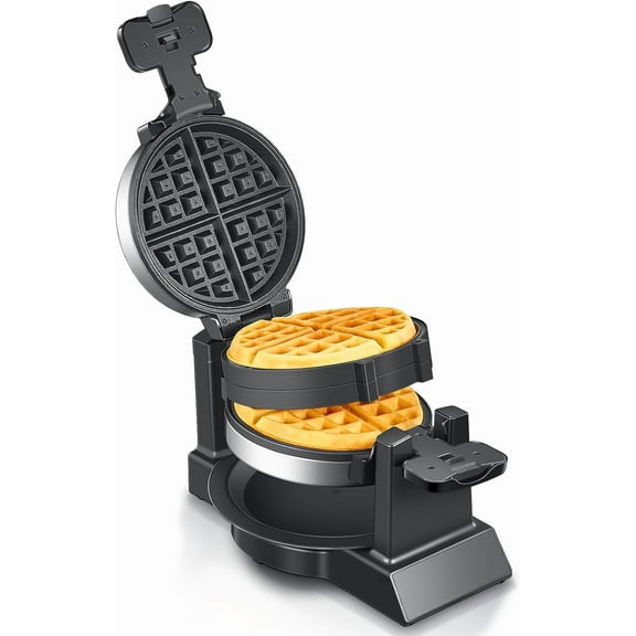 Professional Rotating Waffle Iron with Double Flip Technology, Nonstick Plates, Removable Drip Tray & Cool-Touch Handles