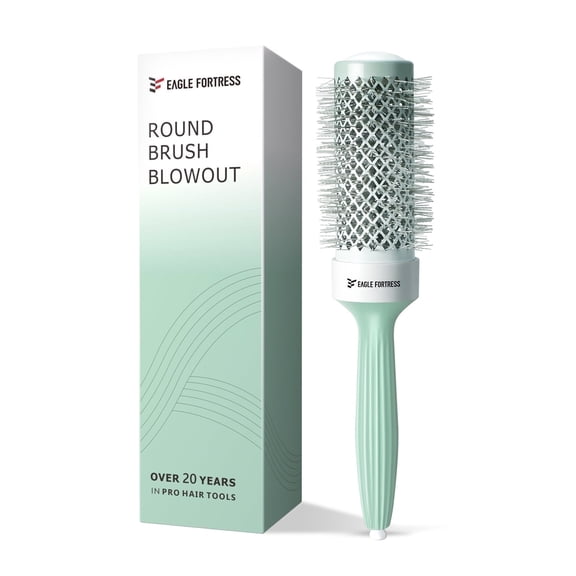 Eagle Fortress Professional Round Brush, Ceramic + Ionic, 1.7'', Mixed Bristles, Ideal for Bangs, Styling & Volumizing, Green