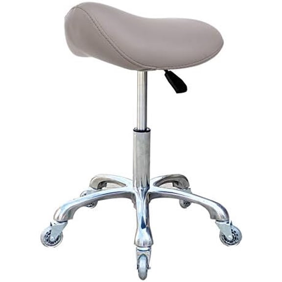 Professional Saddle Stool with Wheels  Swivel Rolling Height Adjustable for Clinic  Beauty Salon   Office (Grey)