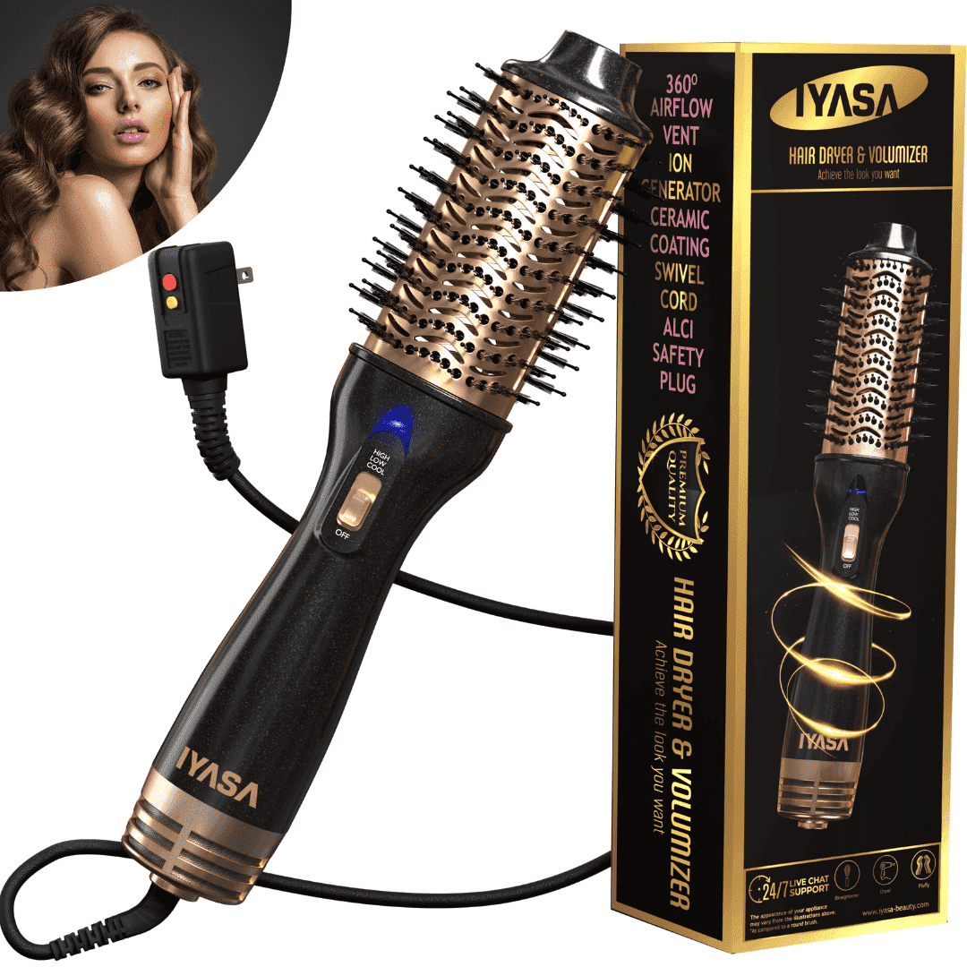 Professional Salon Blowout Dryer Brush, Small 1.5 Inch Barrel Ionic Blow Dryer Styling, Oval One-Step Hair Volumizer, Anti-Frizz Straightening for All Hair Types, Black