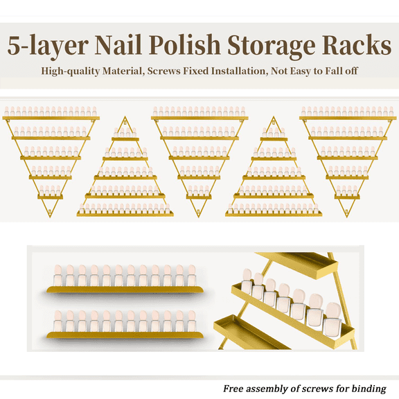 Professional Salon Wall Shelf 10 Pack, 5 Tier Metal Nail Polish Rack, Triangular Cosmetic Organizer , Chic Homey Wall Mounted Nail Polish Display Rack, for Home Spa, Beauty Studio, Boutique