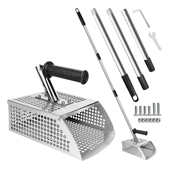 Professional Sand Scoop for Metal Detecting - Heavy Duty Stainless Steel Sand Flea Rake with Anti- Handle & Long Handle, for Beach & Underwater Treasure Hunting