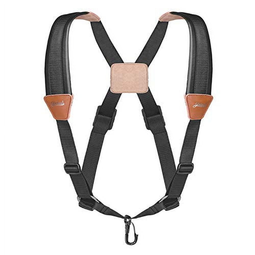 Professional Saxophone Shoulder Strap w/ Adjustable Chest Harness Design, Soft Padded Sax Holder w/ Swivel Metal Hook, Musical Instrument Accessory for Alto Tenor Soprano Baritone Sax, Black
