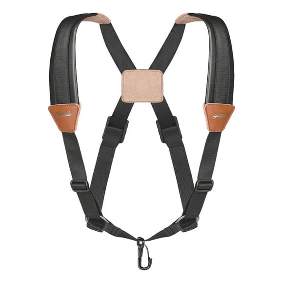 Professional Saxophone Shoulder Strap w/ Adjustable Chest Harness Design, Soft Padded Sax Holder w/ Swivel Metal Hook, Musical Instrument Accessory for Alto Tenor Soprano Baritone Sax, Black