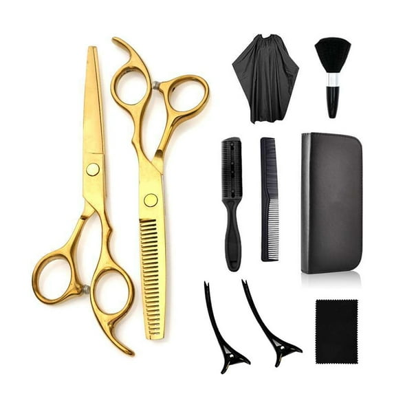 Professional Scissors, Thinning Shears, Comb, Cape, and Clipper Included 10-Piece Haircutting Set