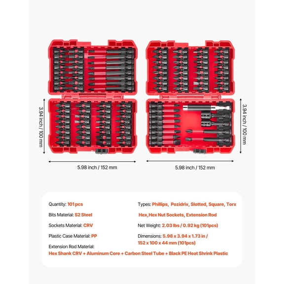 Professional Screwdriver Bit Set 101-Piece, Magnetic Blackened Finish Bits, Sturdy Storage Case Included