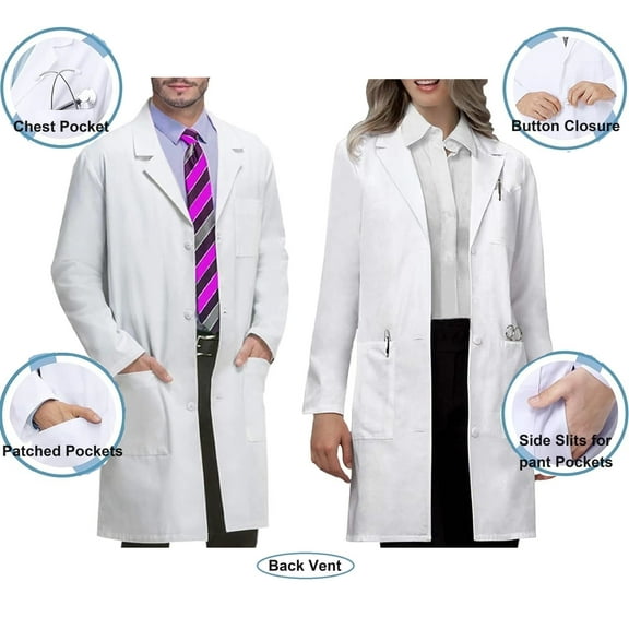 Professional Scrubs White Lab Coats for Women & Men, Classic Medical Uniform with 3 Pockets