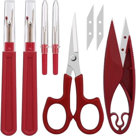 Professional Seam Ripper and Thread Cutter Set - Includes Rippers (2Big+2Small), Snips, and 5" Sewing Scissors for Precision Fabric Work