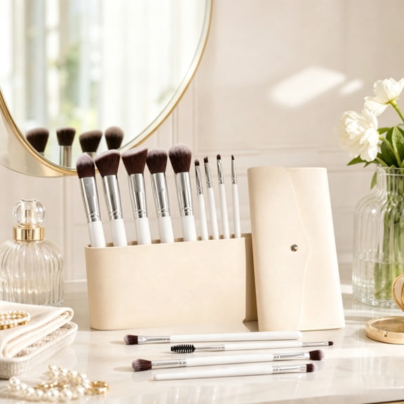 Professional Set of 14 Makeup Brushes, Pro-Worthy Makeup Brushes For A Flawless Full-Face Application, Vegan & Cruelty-Free white