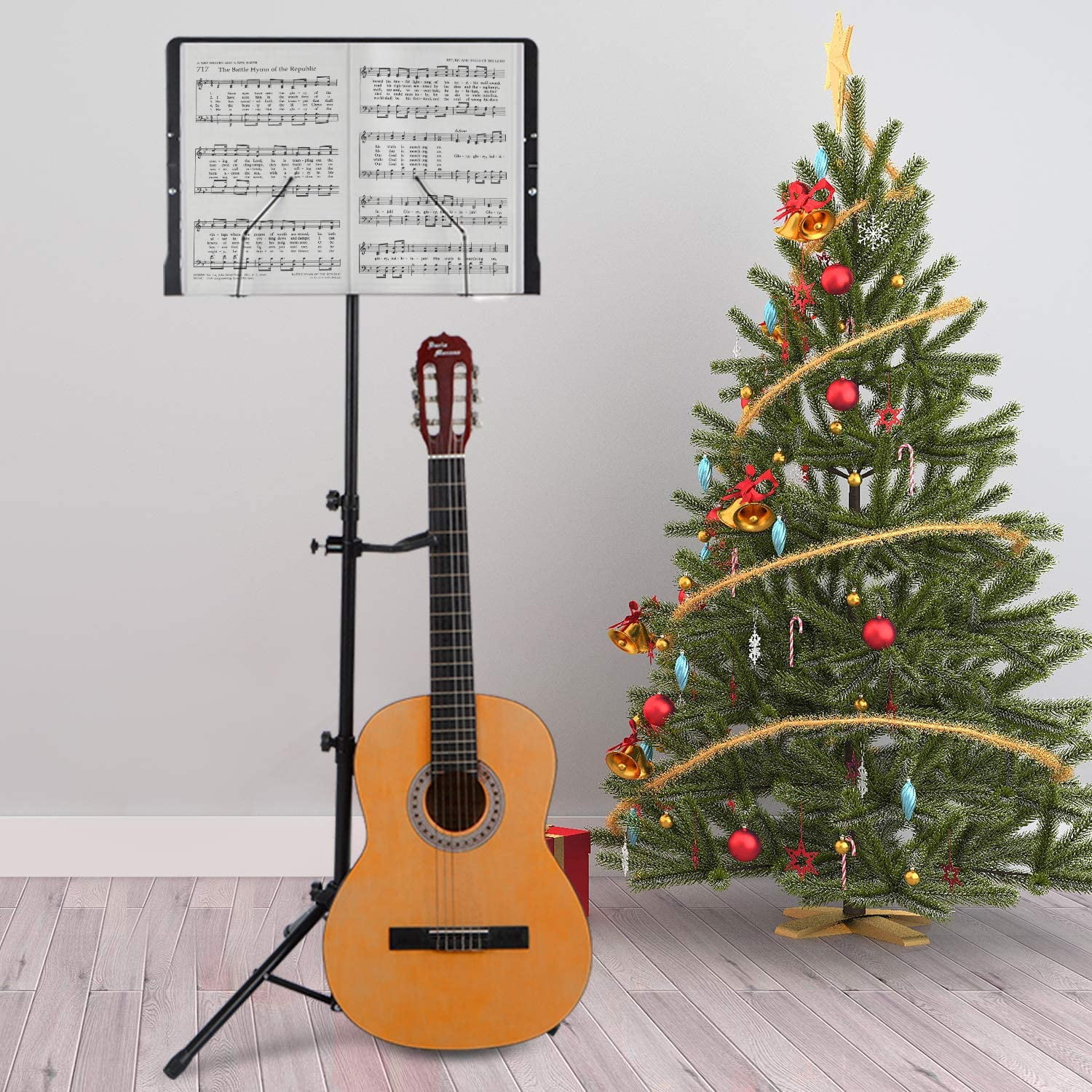 Professional Sheet Music Stand with Violin Hanger, Folding & Portable Violin Stand With Travel Case, Black