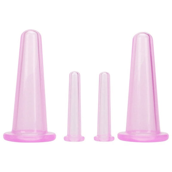 Professional Silicone Facial Massage Cups Set, 4Pcs Cupping Therapy Kit for Deep Tissue Face and Eye Skin Revitalization (2 Small & 2 Large, Pink, 2.36 x 0.79 x 0.79 inches / 6 x 2 x 2 cm)