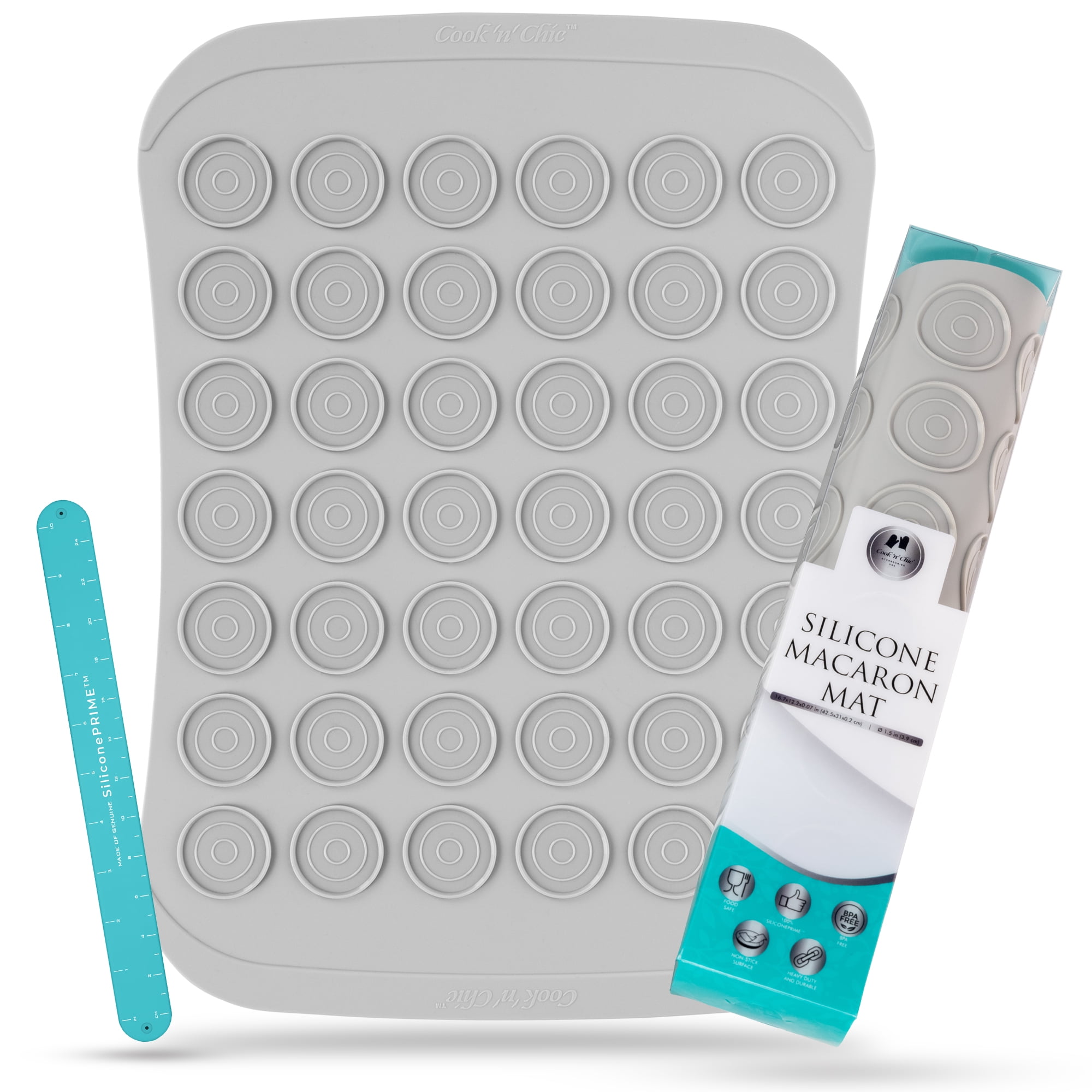 Professional Silicone Macaron Baking Mat - Thick Non-Stick Surface - Oven Microwave Dishwasher Freezer Safe - Reusable Sheet for Macarons, Meringues, Pastries - 42 Round Cookies by Cook'n'Chic