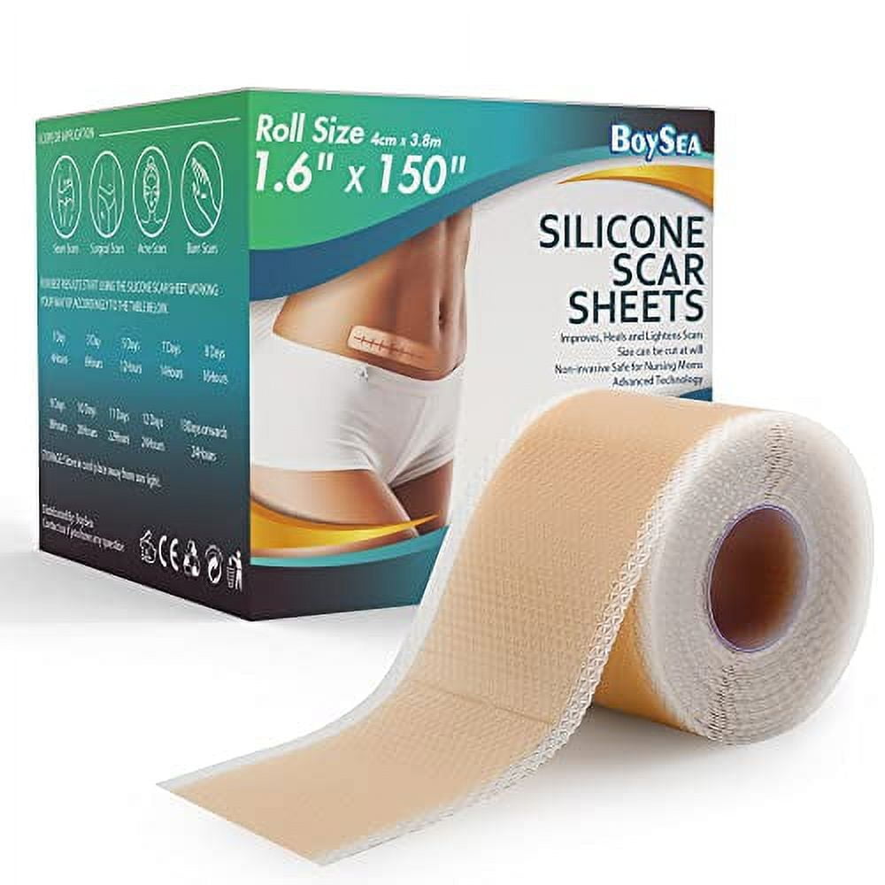 Silicone Scar Sheets(1.6”X120”Roll-3M)Silicone Scar Tape,Reusable Medical  Scar Removal ScarPatch for C-Section,Surgery,Burn,Acne