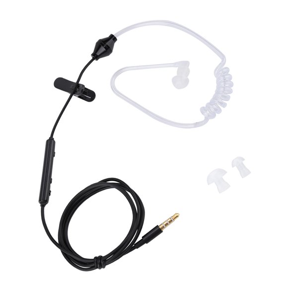 Professional Single Air Tube Security Headset with Built-in Mic, Radiation Protection In-Ear 3.5mm Earpiece for iOS and Android Smartphones, Black Cable White Tube, 39.37 Inches / 100 cm Cord