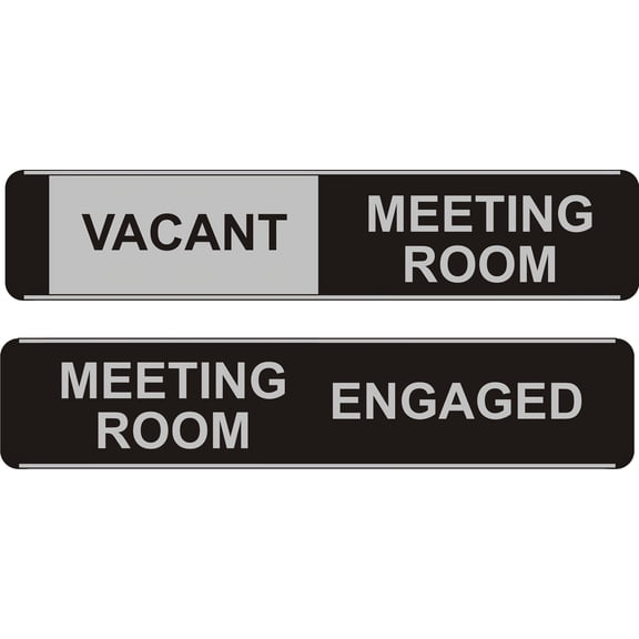 Professional Sliding door sign showing "Meeting Room", Vacant or Engaged, Silver & Black, 10" X 2", Model BA101