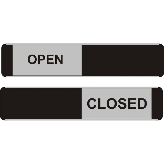 Professional Sliding door sign showing Open or Closed, Silver & Black