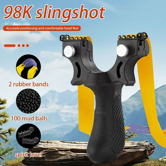 Professional Slingshot Kit for Adults, Outdoor High Velocity Catapult Fish Hunting Slingshot with 100 mud Balls and 2 Rubber Bands