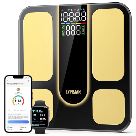 Professional Smart Scale for Body Weight BMI Fat Muscle Mass Highly Accurate 25 Composition Weighing Machine Bathroom Digital Large Display Sync with Fitness App 402lb