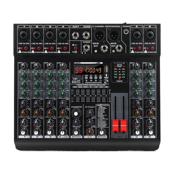 Professional Sound Mixer 6/8 Channel 48V 2 AUX Mixing Console 99 Digital Effect USB Recording