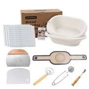 Professional Sourdough Starter Kit - 2x 11 Inch Oval Pulp Proofing Basket Sourdough Banneton, 30 Non-Woven Disposable Liners, Silicone Baking Mat, Bread Lame, Dough Whisk, Flour Sifter