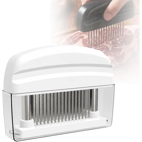 Professional Spring-Loaded Meat Tenderizer, 2026 New Meat Tenderizer Tool with 48 Stainless Steel Needle Blades, Kitchen Cooking Machine Gadgets Tools for Tenderizing Beef Chicken Steak (White)