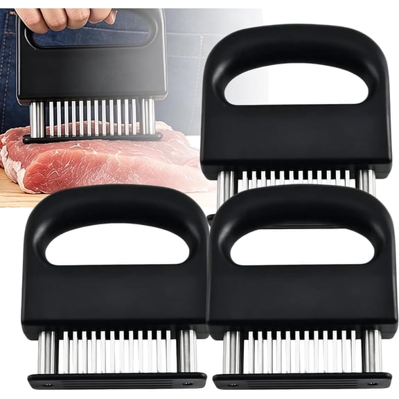 Professional Spring-Loaded Meat Tenderizer, 48 Blade Stainless Steel Needle Meat Tenderizer Tool, One-Handed Operátion Design, for Kitchen BBQ Cooking, Maximize Flavor & Reduce Cooking Time (3OCS)