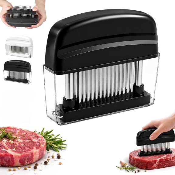 Professional Spring-Loaded Meat Tenderizer, With 48 Stainless Steel Needle Blades for Steak, Chicken, Pork & Beef, Fast Marinade Absorption Tool