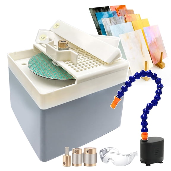 Professional Stained Glass Grinder Kit with Water Circulation Pump&30/45/60/90 Positioning Tool for Grinding edge Angles&Grinding Head& Disc,Mini DIY Ceramics Mosaic Glass Grinding Tool