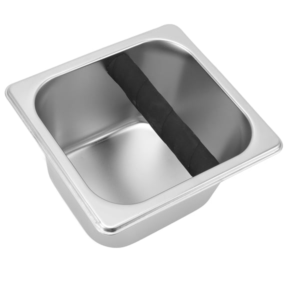 Professional Stainless Steel Coffee Knock Box Sturdy Espresso Grounds Container with Rubber Bar for Home Kitchen Coffee Bar Countertop Cafes and Western Restaurants (7.5 x 6.7 Inches / 19 x 17 cm)