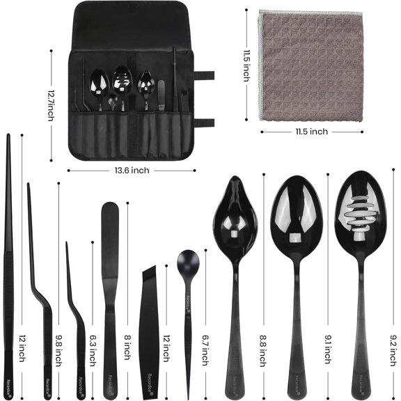Professional Stainless Steel Culinary Plating Set, 9 Piece Black Utensil Kit for Fine Dining