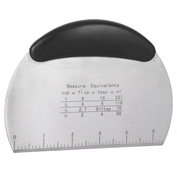 Professional Stainless Steel Dough Scraper and Pizza Cutter Wheel Heavy Duty Baking Tool with Measurement Scales Non-Slip Grip Handle Ergonomic Kitchen Utensil Black 16x12 cm / 6.3x4.7 inches