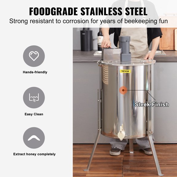 Professional Stainless Steel Honey Extractor, 4/8 Frame Electric Honey Spinner with Lid, Beekeeping Centrifuge Equipment for Apiary, Adjustable Stand