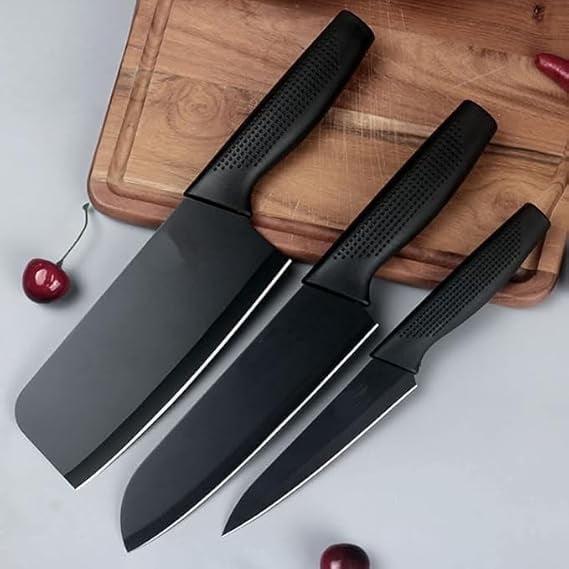 Professional Stainless Steel Kitchen Knife Set 3 Pieces with Non-Slip Handles, Chef and Meat Knives, Manual Sharpening for Precision Cutting